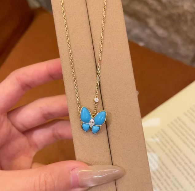[Vintora]Turquoise Butterfly Gold Necklace