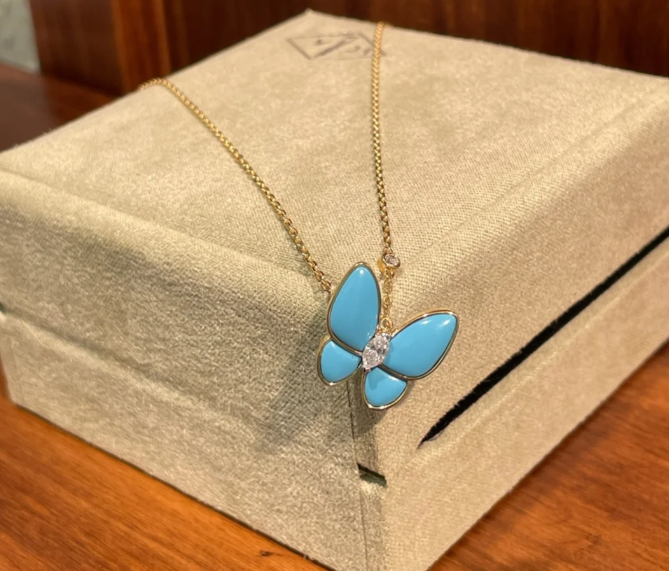 [Vintora]Turquoise Butterfly Gold Necklace