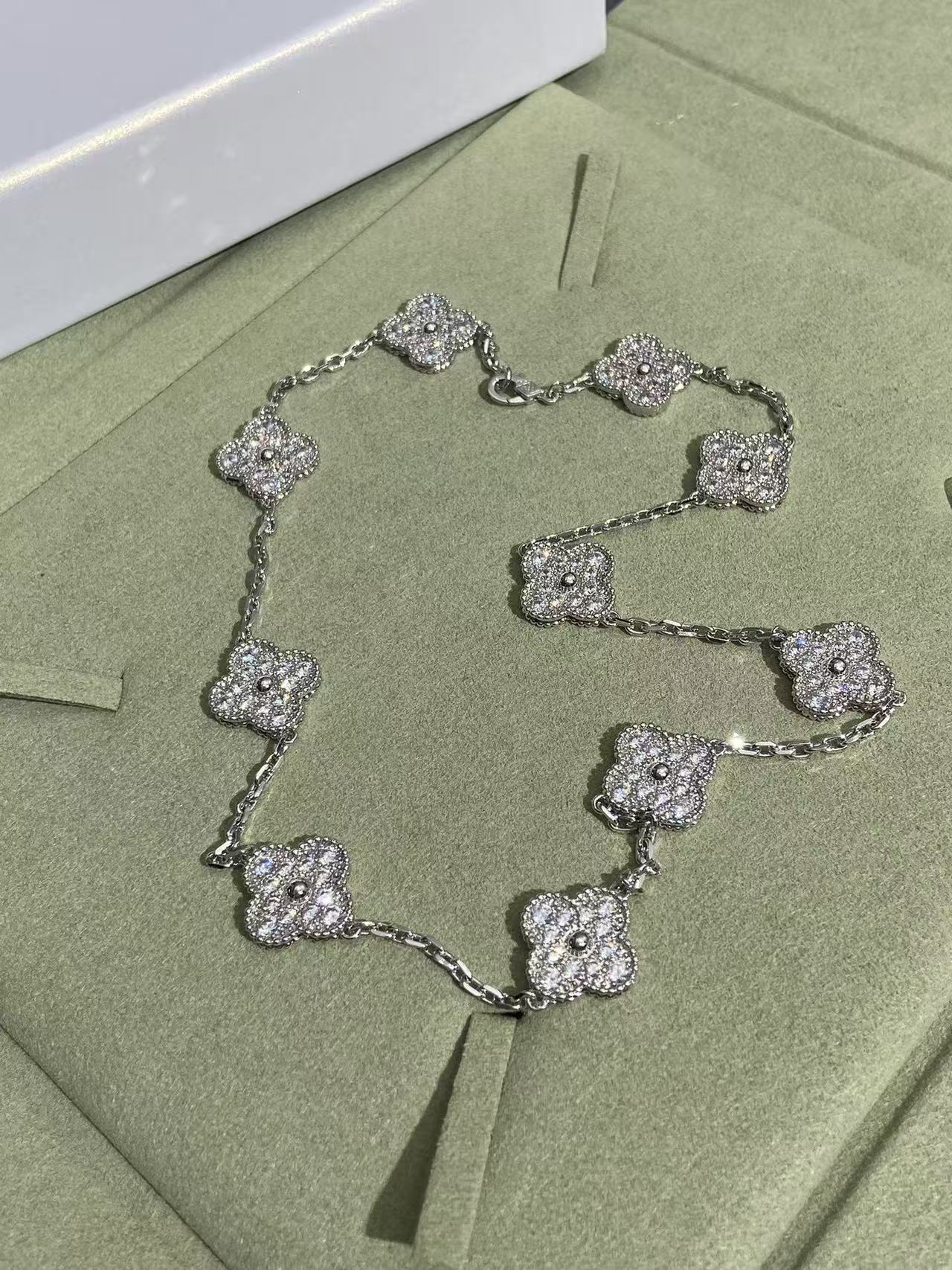 [Vintora Jewelry]CLOVER 10 MOTIFS  FULL DIAMOND NECKLACE