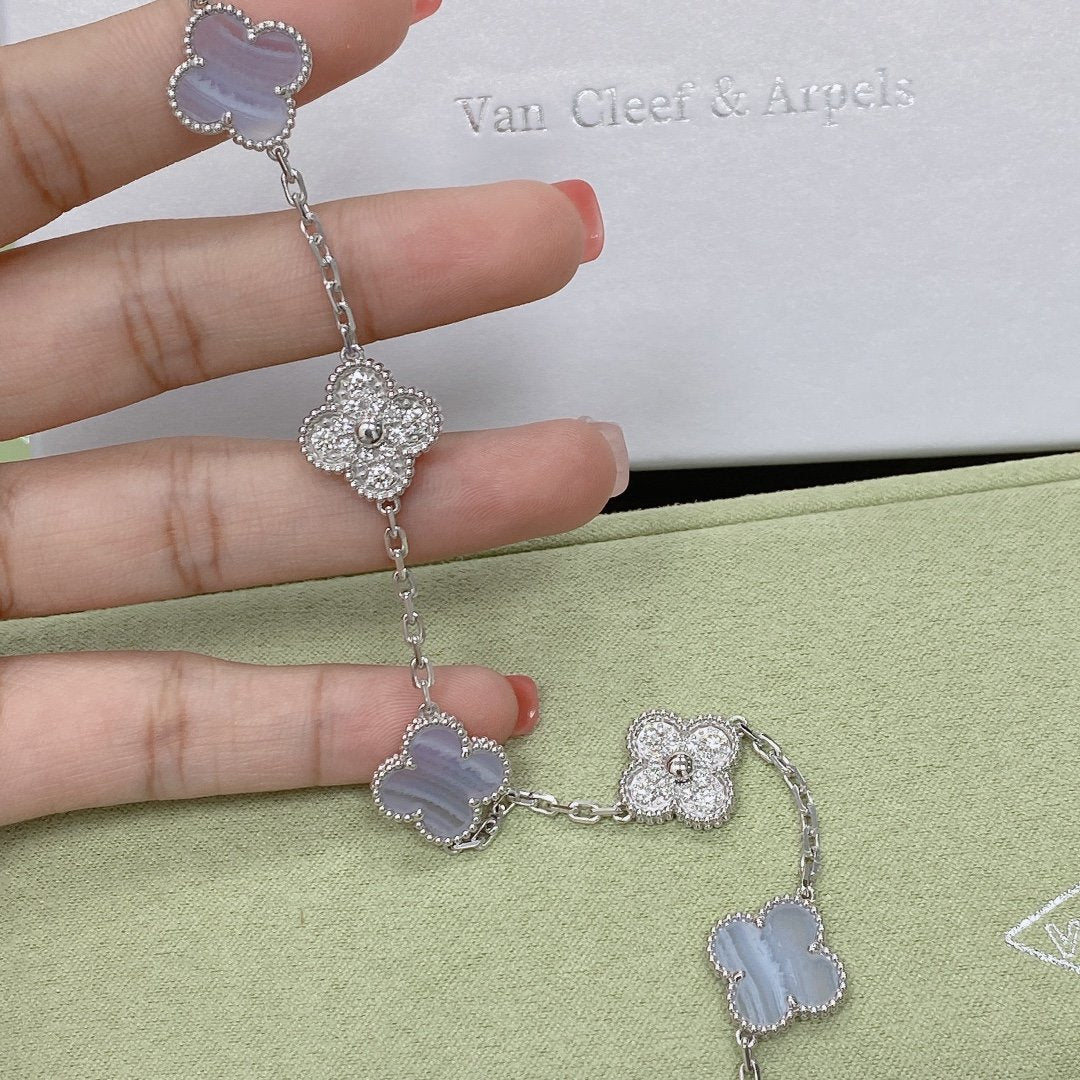[Vintora] CLOVER 5 MOTIF PURPLE CHALCEDONY BRACELET COLLECTION