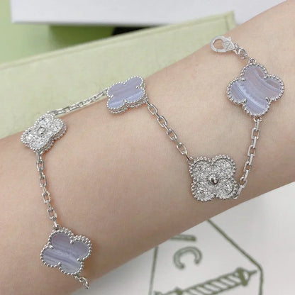 [Vintora] CLOVER 5 MOTIF PURPLE CHALCEDONY BRACELET COLLECTION