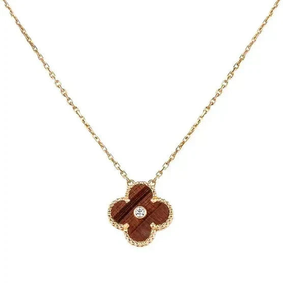 [Vintora]CLOVER 15MM DIAMOND AND YELLOW TIGER'S EYE AGATE necklace