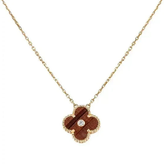[Vintora]CLOVER 15MM DIAMOND AND YELLOW TIGER'S EYE AGATE necklace