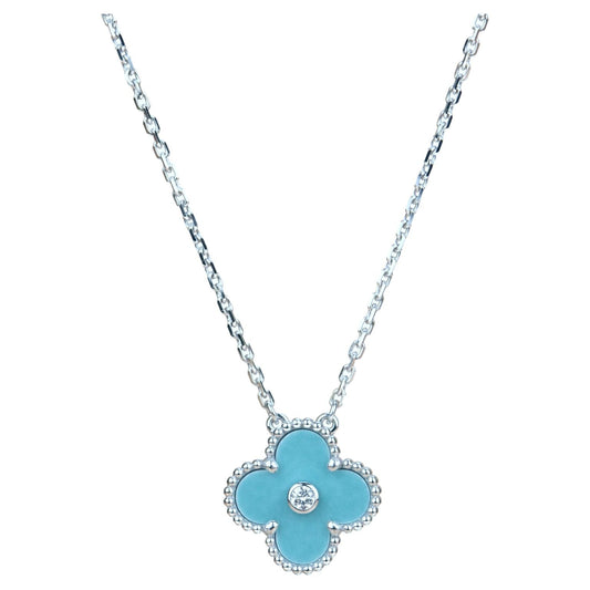[Vintora]CLOVER 15MM DIAMOND SVRES PORCELAIN  NECKLACE SILVER