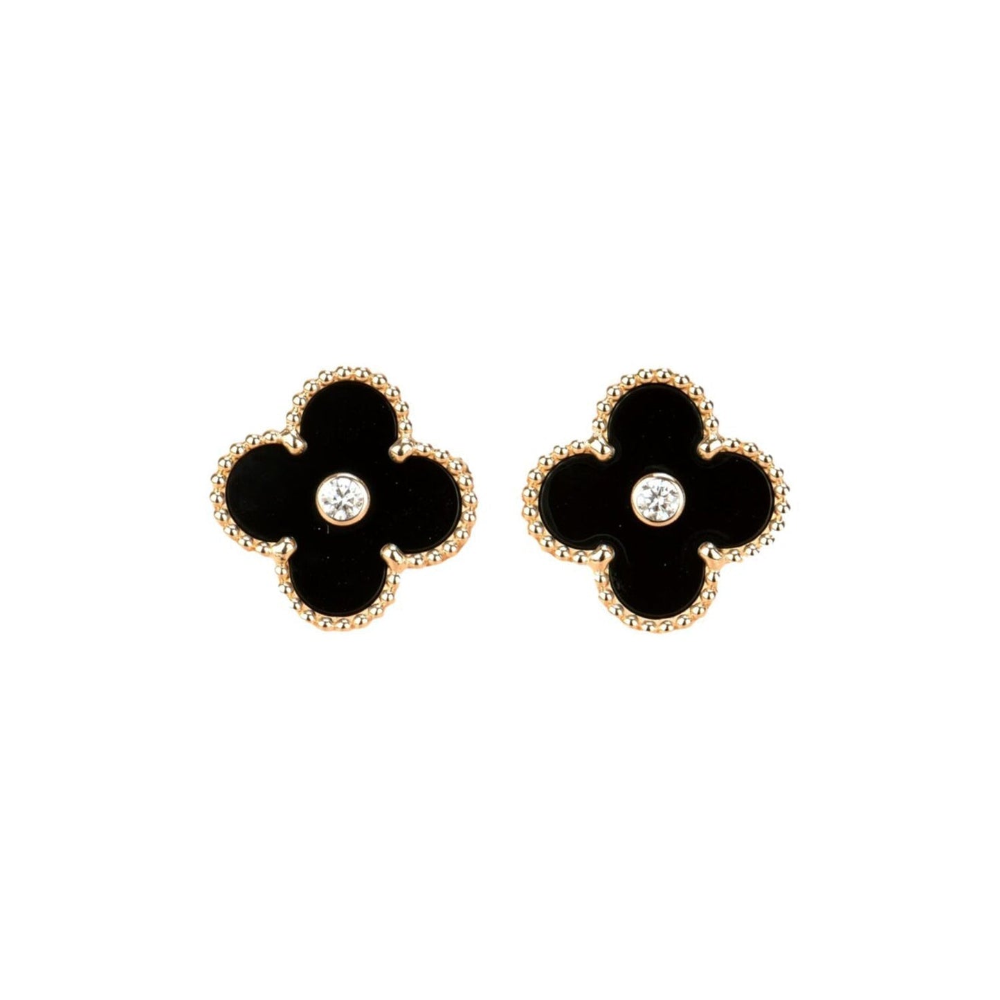 [Vintora]CLOVER MEDIUM 1 MOTIFS ONYX DIAMOND EARRINGS