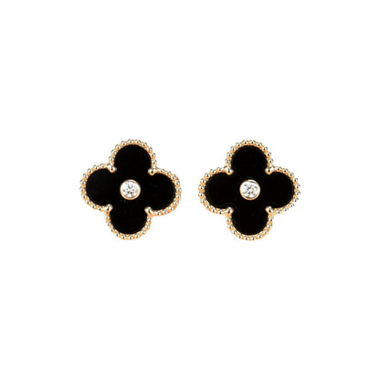 [Vintora]CLOVER MEDIUM 1 MOTIFS ONYX DIAMOND EARRINGS