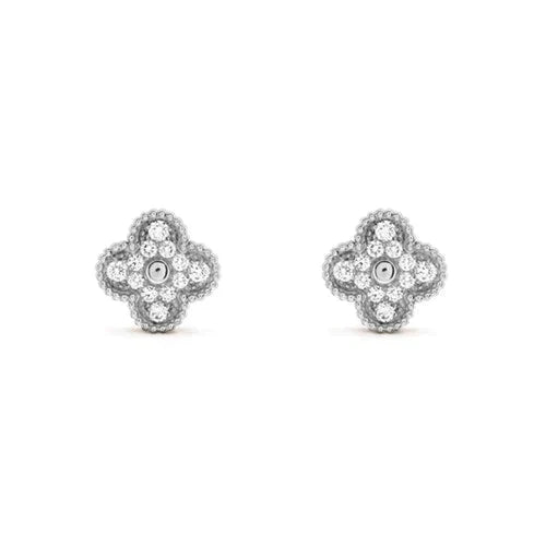[Vintora]CLOVER 1 MOTIFS DIAMOND STUD EARRINGS SILVER