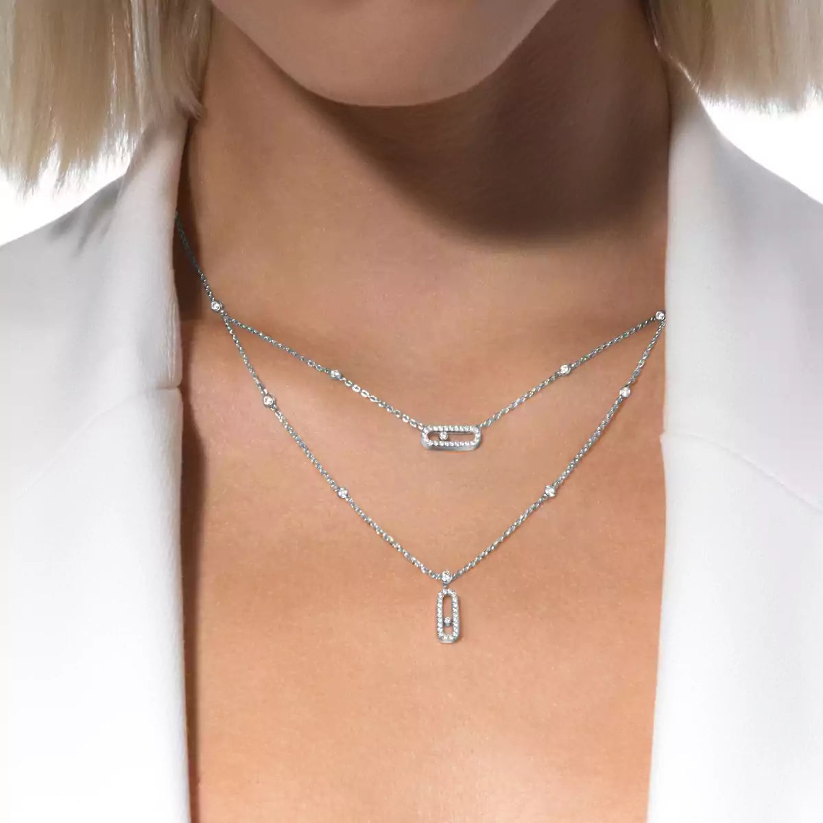 [Vintora]2 Rows Rose Gold Diamond Pave_ Necklace Move Uno