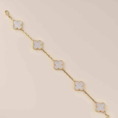 [Vintora]CLOVER WHITE PEARL MOP 5 MOTIF BRACELET COLLECTION