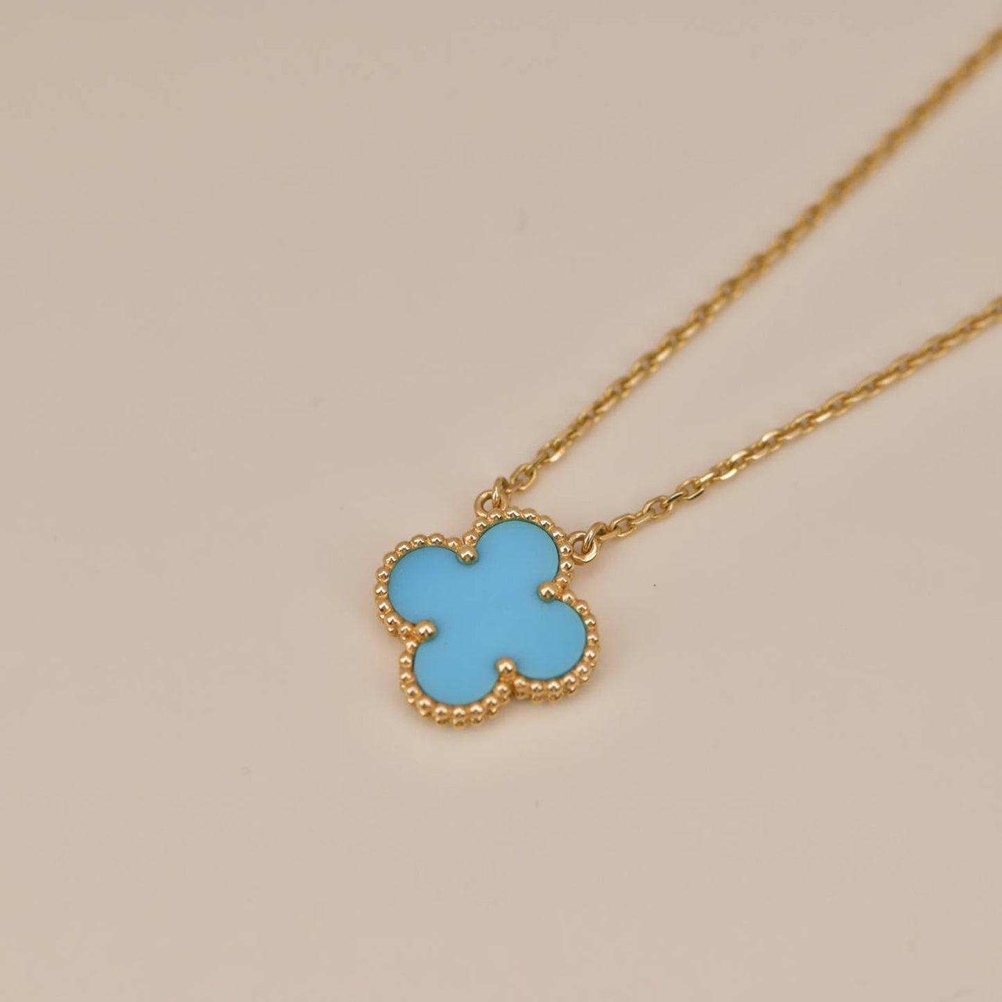 [Vintora]CLOVER 15MM VINTAGE TURQUOISE NECKLACE
