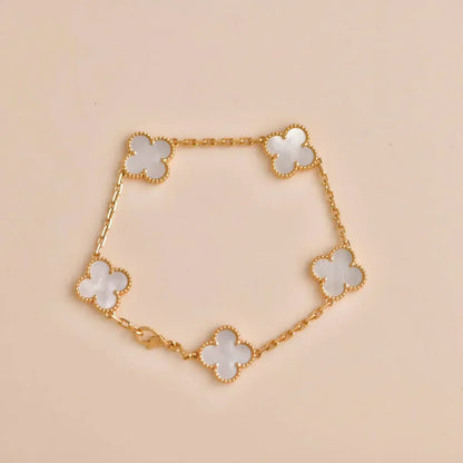 [Vintora]CLOVER WHITE PEARL MOP 5 MOTIF BRACELET COLLECTION