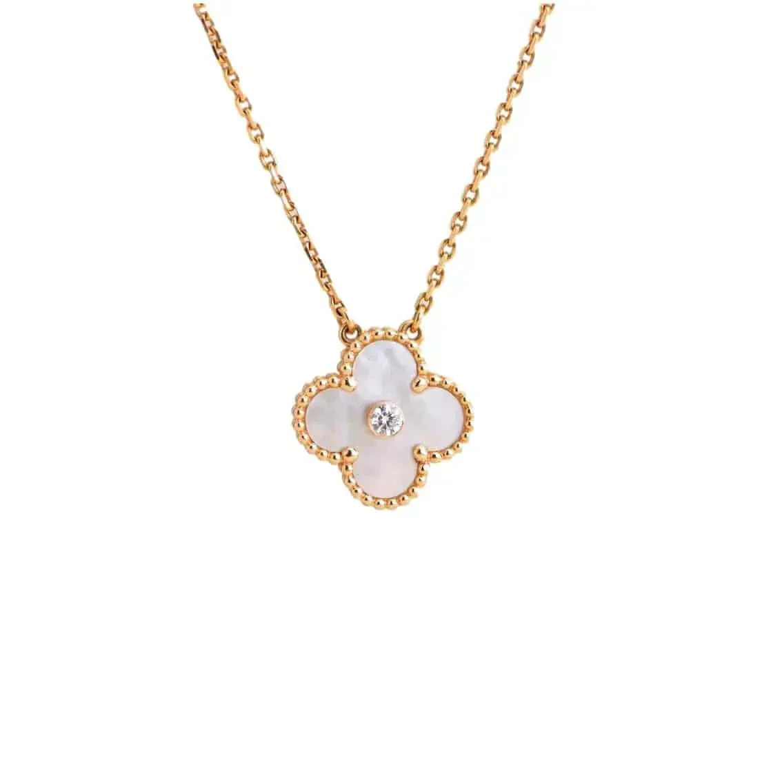 [Vintora]CLOVER 15MM DIAMOND WHITE FRITILLARIA NECKLACE