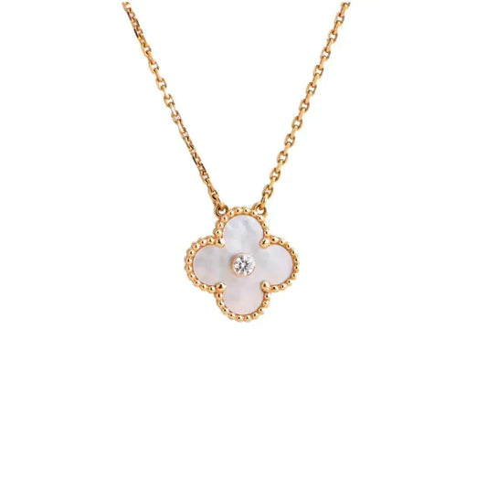 [Vintora]CLOVER 15MM DIAMOND WHITE FRITILLARIA NECKLACE
