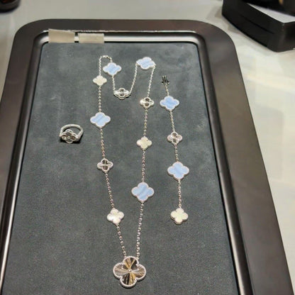 [Vintora]DETACHABLE CLOVER 15(11+4) FLOWER SILVER NECKLACE SET