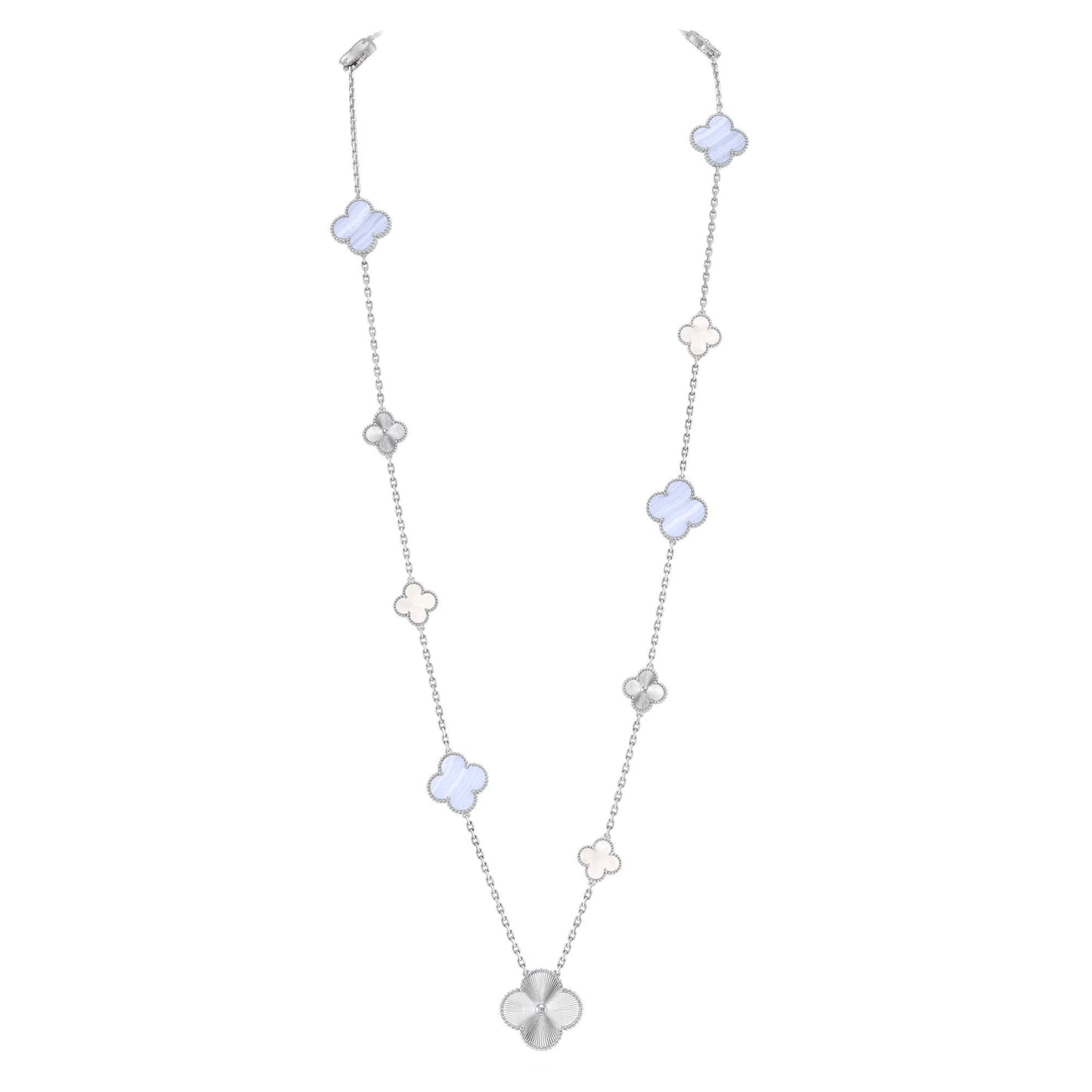 [Vintora]DETACHABLE CLOVER 15(11+4) FLOWER SILVER NECKLACE SET