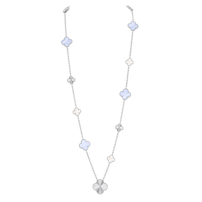 [Vintora]DETACHABLE CLOVER 15(11+4) FLOWER SILVER NECKLACE SET