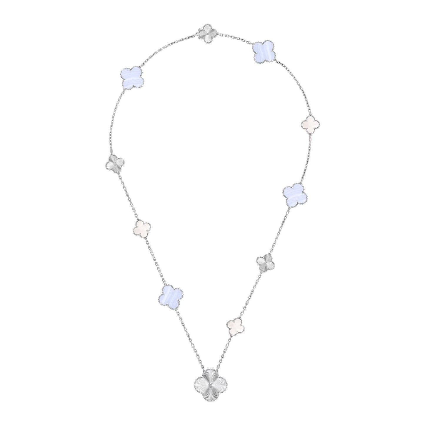 [Vintora]DETACHABLE CLOVER 15(11+4) FLOWER SILVER NECKLACE SET