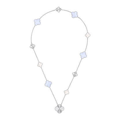 [Vintora]DETACHABLE CLOVER 15(11+4) FLOWER SILVER NECKLACE SET