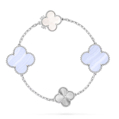 [Vintora]DETACHABLE CLOVER 15(11+4) FLOWER SILVER NECKLACE SET