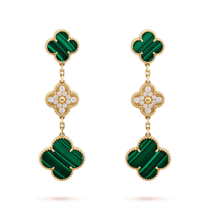 [Vintora]CLOVER EARRINGS GOLD MALACHITE DIAMOND 3 MOTIF