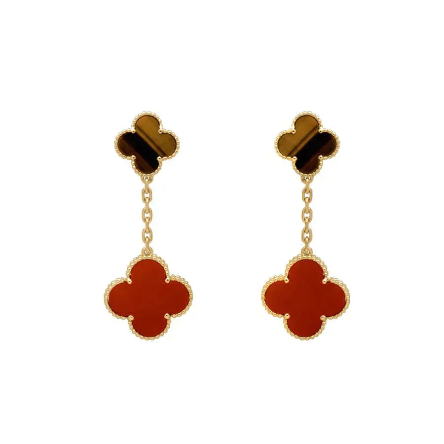 [Vintora]CLOVER  2 MOTIF  TIGER EYE CARNELIAN EARRINGS