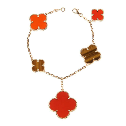 [Vintora]CLOVER BRACELET 5 MOTIFS CARNELIAN TIGER EYE