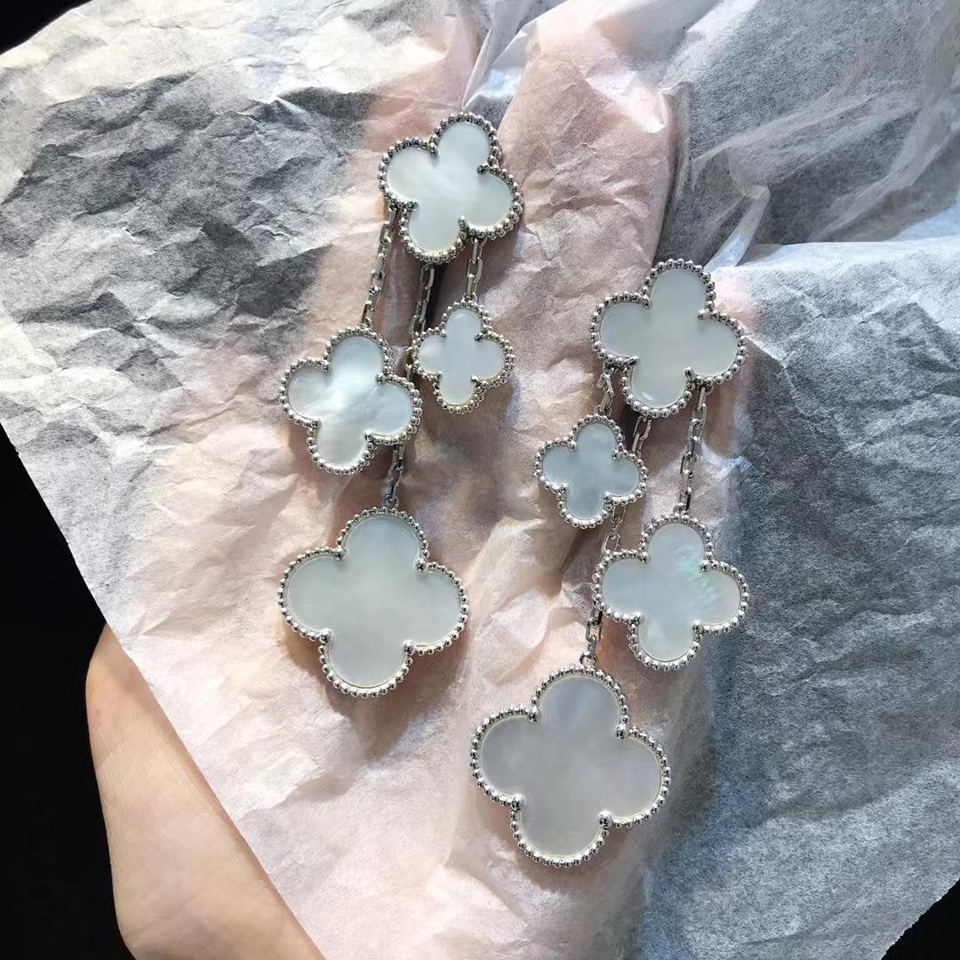 [Vintora]CLOVER EARRINGS WHITE MOP 4 MOTIFS SILVER
