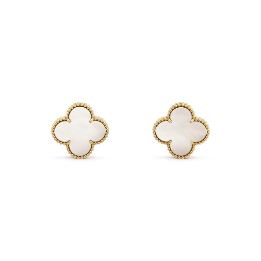 [Vintora]CLOVER MEDIUM 1 MOTIFS  WHITE MOP STUD EARRINGS