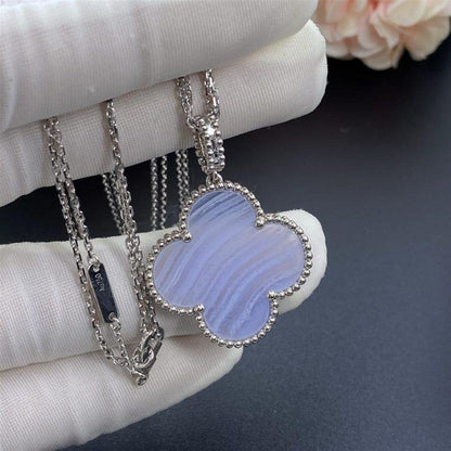 [Vintora]CLOVER SILVER CHALCEDONY BIG CLOVER NECKLACE