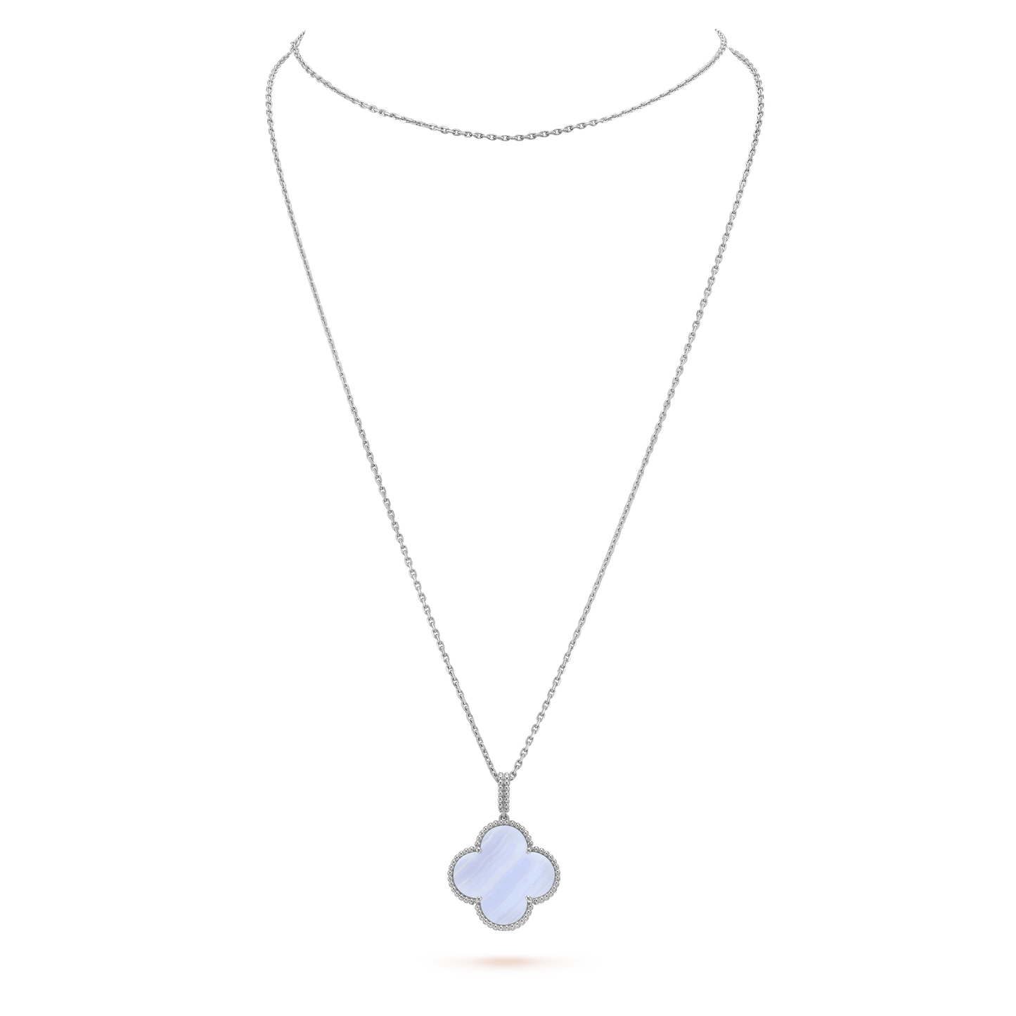 [Vintora]CLOVER SILVER CHALCEDONY BIG CLOVER NECKLACE
