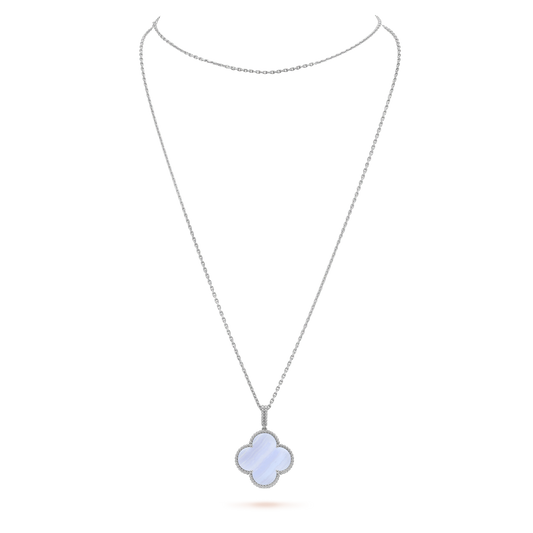 [Vintora]CLOVER SILVER CHALCEDONY BIG CLOVER NECKLACE