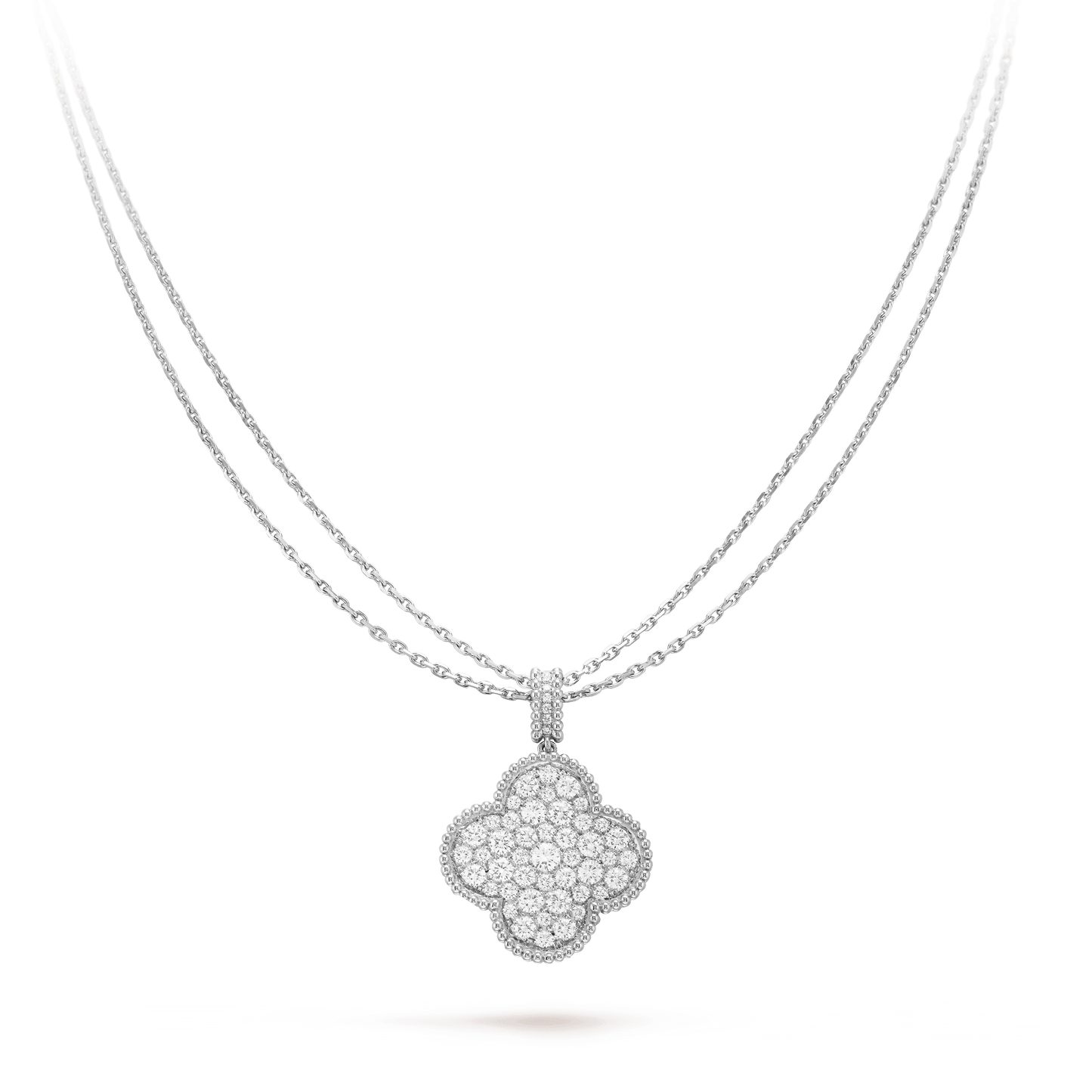 [Vintora]CLOVER 25MM SILVER FULL DIAMOND BIG CLOVER NECKLACE