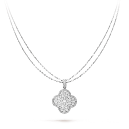 [Vintora]CLOVER 25MM SILVER FULL DIAMOND BIG CLOVER NECKLACE