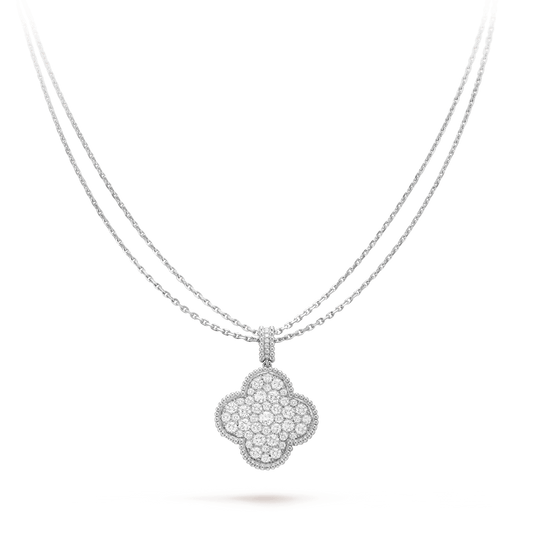 [Vintora]CLOVER 25MM SILVER FULL DIAMOND BIG CLOVER NECKLACE