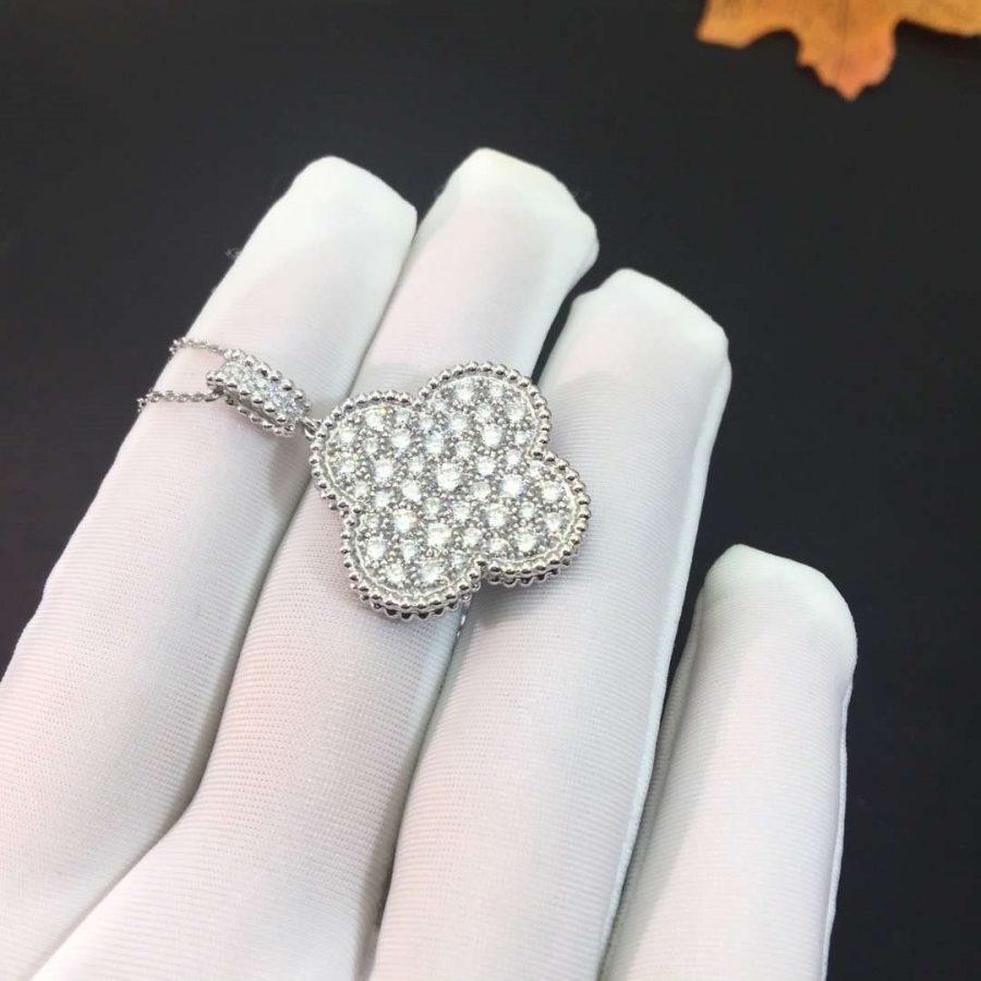 [Vintora]CLOVER 25MM SILVER FULL DIAMOND BIG CLOVER NECKLACE