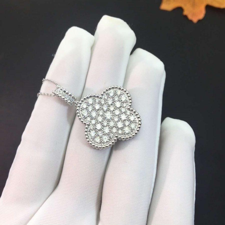 [Vintora]CLOVER 25MM SILVER FULL DIAMOND BIG CLOVER NECKLACE