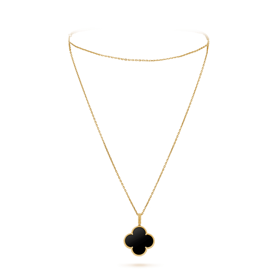[Vintora]CLOVER 25MM GOLD ONYX BIG CLOVER NECKLACE