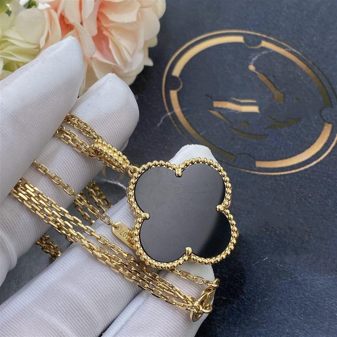 [Vintora]CLOVER 25MM GOLD ONYX BIG CLOVER NECKLACE