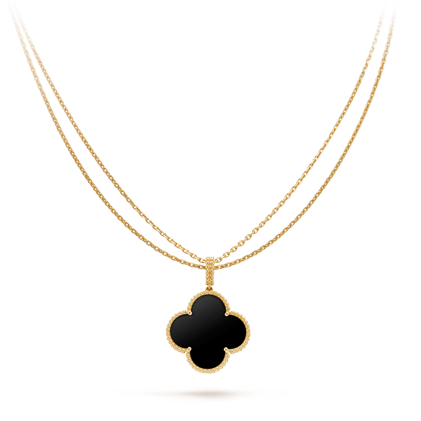 [Vintora]CLOVER 25MM GOLD ONYX BIG CLOVER NECKLACE