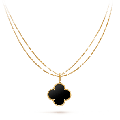 [Vintora]CLOVER 25MM GOLD ONYX BIG CLOVER NECKLACE
