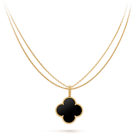 [Vintora]CLOVER 25MM GOLD ONYX BIG CLOVER NECKLACE