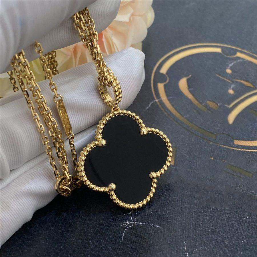 [Vintora]CLOVER 25MM GOLD ONYX BIG CLOVER NECKLACE