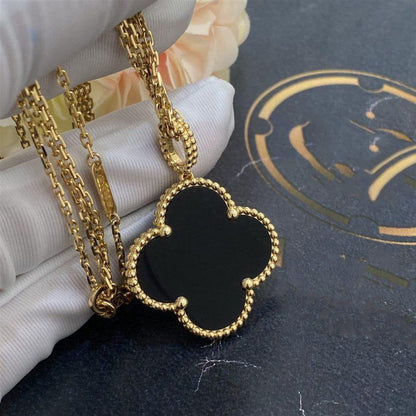[Vintora]CLOVER 25MM GOLD ONYX BIG CLOVER NECKLACE