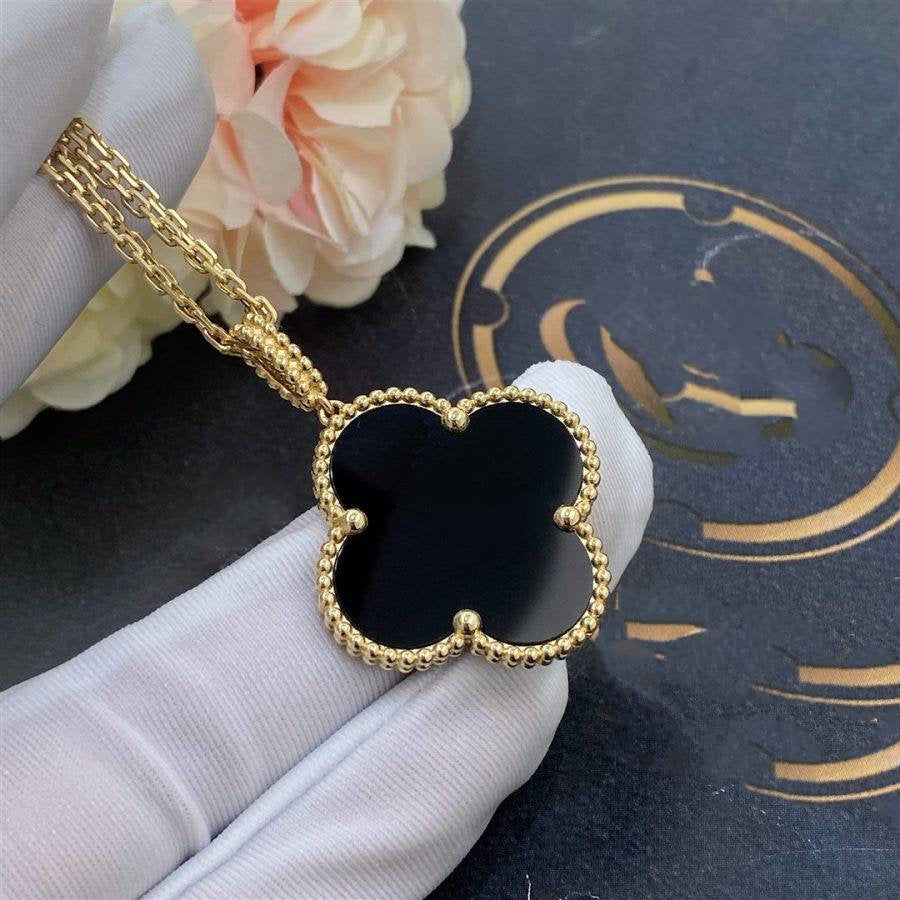 [Vintora]CLOVER 25MM GOLD ONYX BIG CLOVER NECKLACE