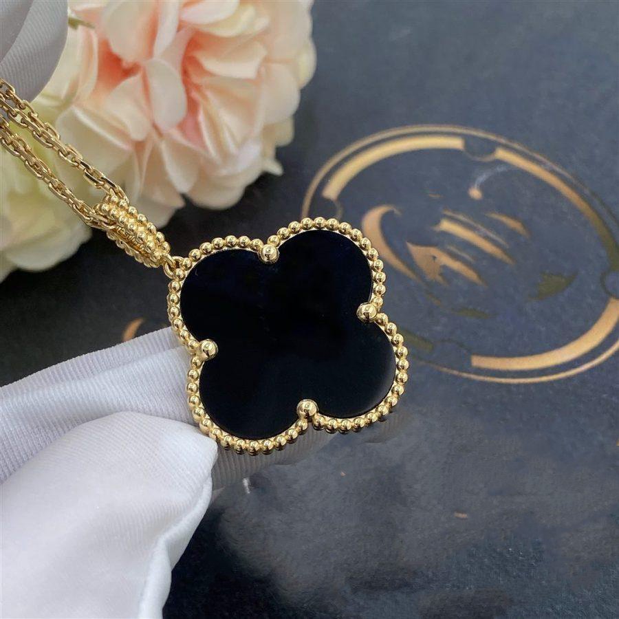[Vintora]CLOVER 25MM GOLD ONYX BIG CLOVER NECKLACE