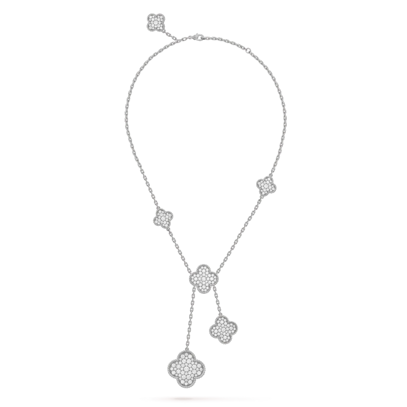 [Vintora]CLOVER 5 MOTIFS SILVER DIAMONDS NECKLACE