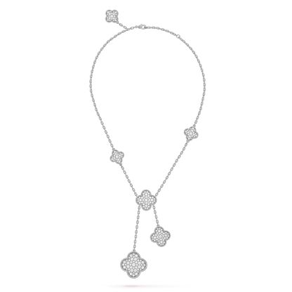 [Vintora]CLOVER 5 MOTIFS SILVER DIAMONDS NECKLACE
