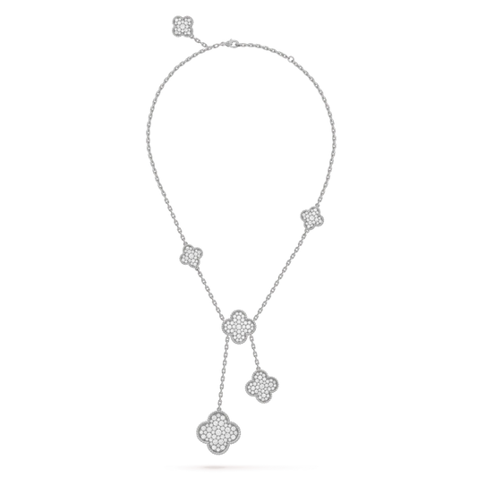 [Vintora]CLOVER 5 MOTIFS SILVER DIAMONDS NECKLACE