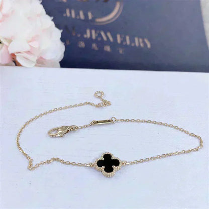 [Vintora]CLOVER ONYX SINGLE FLOWER BRACELET