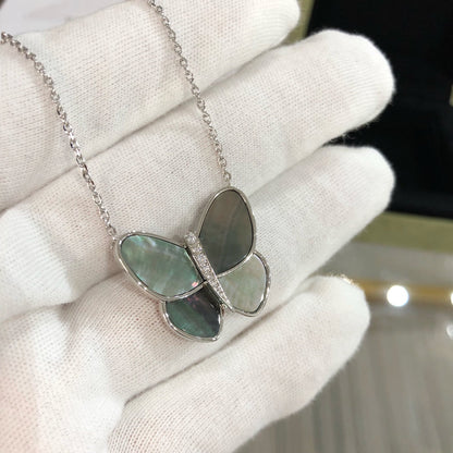 [Vintora]LARGE BUTTERFLY SILVER PENDANT DIAMOND NECKLACE